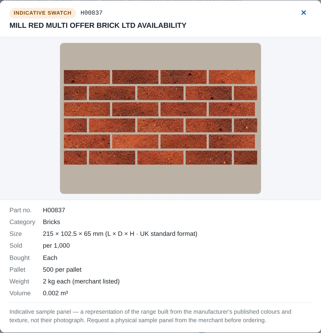 Bricks: an indicative sample panel from the maker's published colours and texture